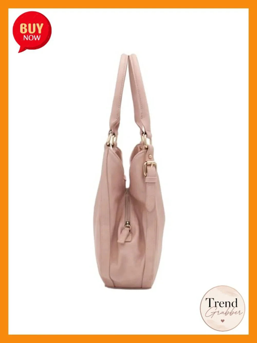 Lightweight Faux Leather Medium Hobo Bag 3 Compartments Gold Hardware